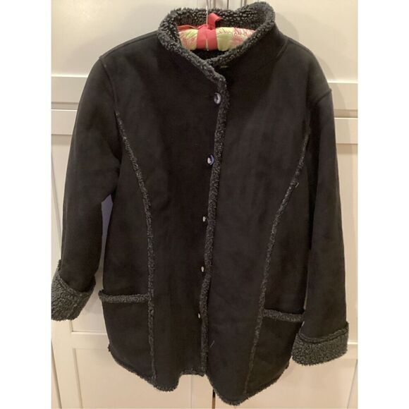 L.L Bean Black Shearling Faux Suede Sherpa Chore Jacket Sz XL - Picture 1 of 8